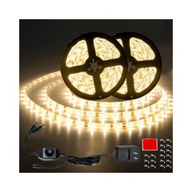 JUNWEN 50ft Warm White Led Strip Lights, 12V Waterproof Flexible Led Light Strip, Cuttable Dimmable led Rope Tape Light Indoor for Bathroom, Fish Tank, Bedroom, Kitchen