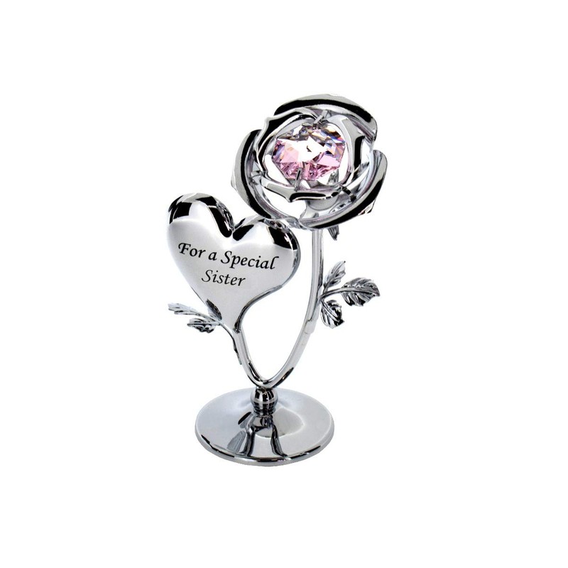 Crystocraft Chrome Plated Rose & Heart Ornament (SISTER)