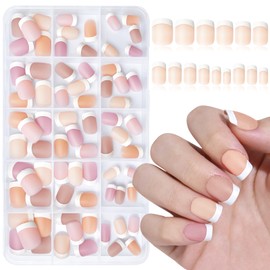 Bellelfin 150Pcs French Tip Press on Nails Short Square French Fake Nails Full Cover Matte Multicolor False Nails Acrylic French Nails Press on for Women Girls