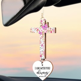 Cross for Car Mirror Hanging Christian Gifts for Men, Women, Bible Study - Scan Phone for Daily Bible Verse Car Rearview Decor Accessories, Jesus Xmas Ornament Easter Religious Gift for Truck Driver