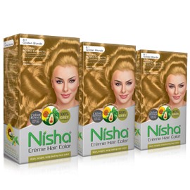 Nisha Cream Permanent Hair Color Long Lasting Fashion Highlights (60Gm+90Ml Each Pack) Golden Blonde (Pack Of 3)