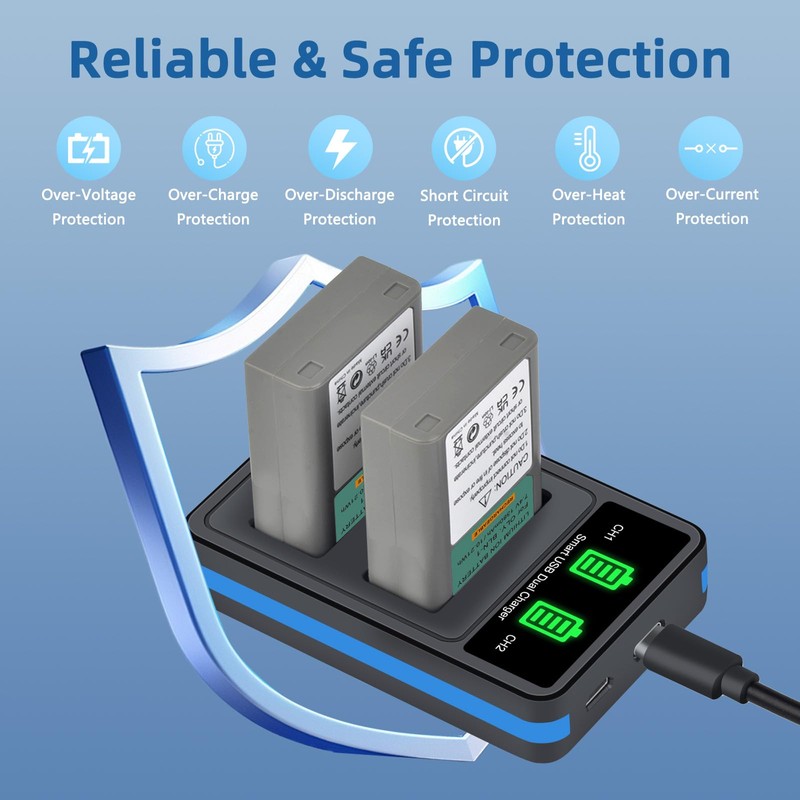 BLN-1 Battery 2 Pack and Dual Charger for Olympus BLN-1,