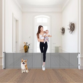 24" Tall X 100" Extra Wide Short Dog Gates to Step Over, Extra Long Short Pet Gate for Doorways, Small Puppy Gates for The House Mesh Doggie Gates for Indoors Outdoor, Gray