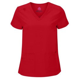M&M SCRUBS Women's Breathable Cool Stretch Fabric Scrub Top and cargo Pant Set (Red, X-Small-Petite)