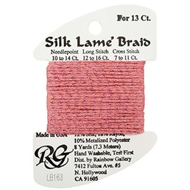 Rainbow Gallery Silk Lame Braid Metallic Needlepoint Thread Pinks, Medium Rose - LB163