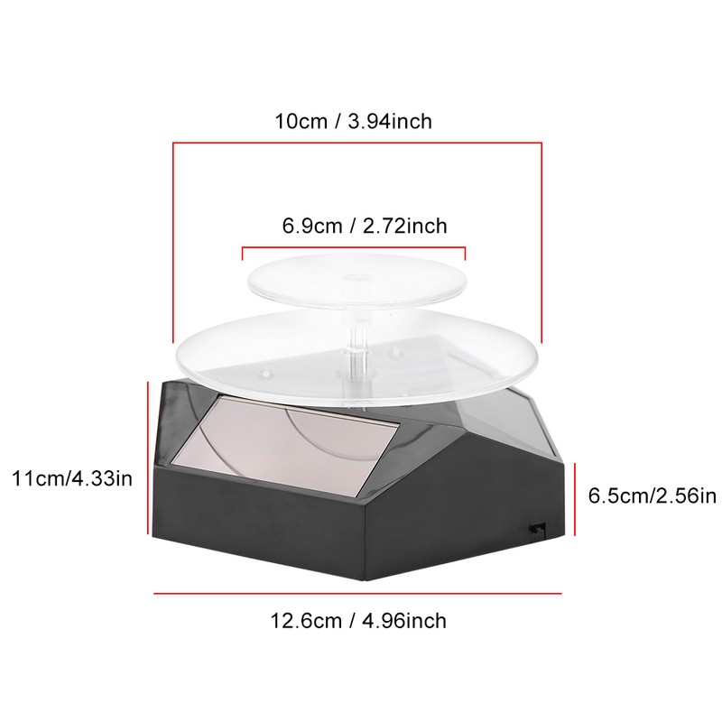 360 Rotating Solar Power Showcase LED Light Turntable Watch Jewelry