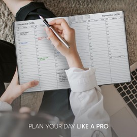 2026 Diary by Smart Panda – Silver Edition, A4 Week to View Dated Planner – Softcover and Gift Box - Appointment Book, 30 Minute Intervals – Annual Calendar, November 2025 - December 2026