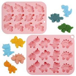 Beasea Chocolate Molds Silicone, 2pcs Mini Cute Dinosaurs Candy Ice Cube Making Silicone Mold for Baking Freezer Molds Small Tiny Nonstick Crafting Handmade Sheets Trays Mats