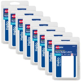 Avery Hello My Name is Name Tags, 2-1/3" x 3-3/8", White with Blue Border, Non-Printable, 8 Packs, 200 Name Badges Total (21927)