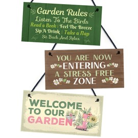 Red Ocean 3 Piece Garden Signs And Plaques For Outside, Novelty Garden Home Decor Hanging Wall Plaques, Garden Shed Signs, Birthday Christmas