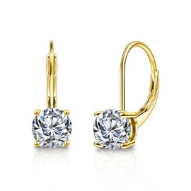 Moissanite Earrings, White Gold Plated Soild Sterling Silver Dangle Earrings for Women, 1.0/2.0ct D Color Cut Lab Created Diamond French Leverback Hoop Gold Moissanite Earring for Women