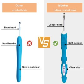 Mdoker Size B/1(2mm) Crochet Hook,Extra Long Crochet Hooks Needles for Arthritic Hands,Ergonomic Grip Soft Handles for Beginners and Experiecced Crochet Lover,Comfortable/Smooth/Ergonomic
