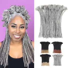 Vecago 16 inch 50 Strands Loc Extensions Human Hair, 0.4cm Width 100% Human Hair Dreadlock Extensions for Men/Women, Can be Dyed Soft Dreads Extensions,Salt/Pepper
