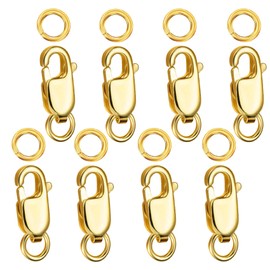 Kcctoo Silver Lobster Claw Clasp with Closed Jump Rings 14K Gold Necklace Clasps and Closures for Jewelry Making, Made in Italy 12mm(0.47inch) (8pcs Gold)