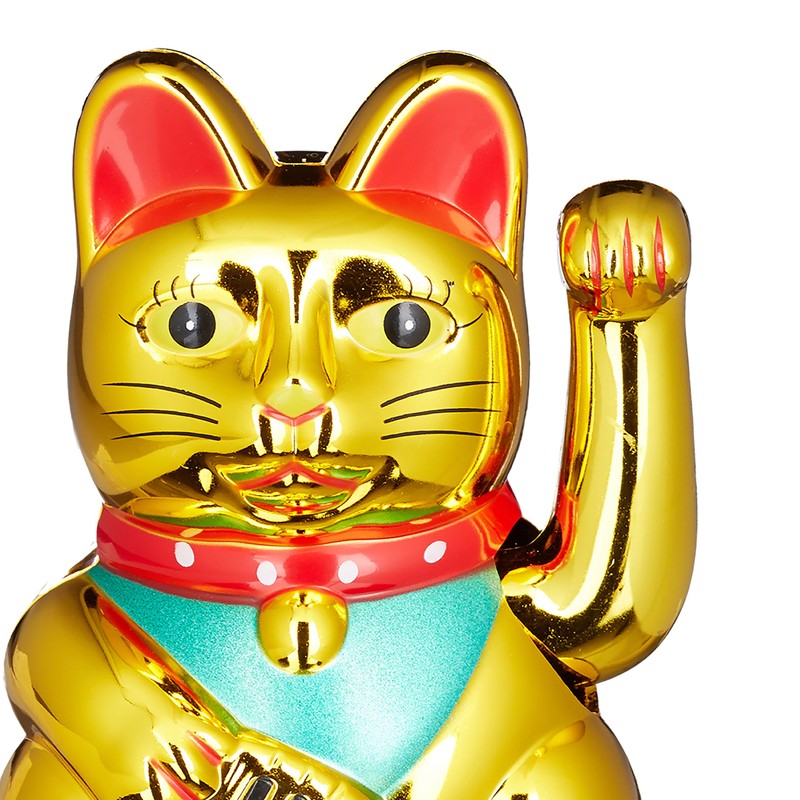 Relaxdays Maneki Neko Waving Cat Good Luck Bringer, Gold, 6.5