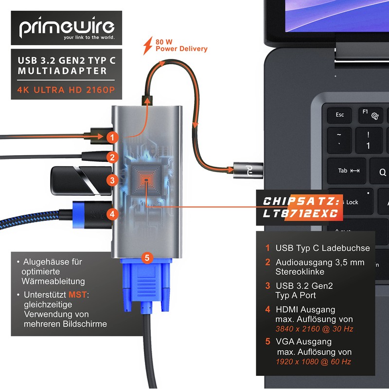 CSL - USB C HUB, Docking Station, 5-in-1 USB C