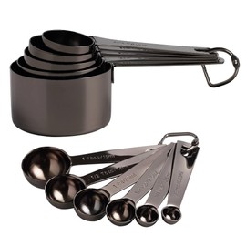 16 Pcs Stainless Steel Measuring Cups and Measuring Spoons Set, Heavy Duty Metal Measuring Cups and Scoops for Kitchen Cooking Baking Includes 5 Cups, 6 Tbsp Tsp Spoons & 5 Mini Spoons(BLK)