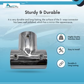 MARINE CITY 304 Grade Stainless Steel Tee Connector Hand Rail Fittings 3-Ways for 7/8 Inches Tube Marine Grade for Boats – Ships – Marines – Yachts (Pack of 2) (45°)