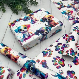 Dtiafu Dog Wrapping Paper - Colorful Paw Wrapping Paper for Boys Girls Kids Birthday Baby Shower Holiday - 20 X 28inch Per Sheet(8 Sheet Folded Flat)