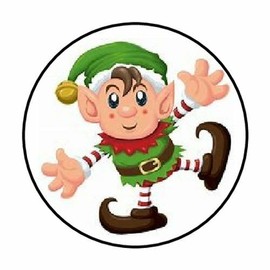 handmade 48 CHRISTMAS ELF ENVELOPE SEALS LABELS STICKERS 1.2" ROUND