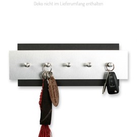 Kreative Feder Designer Key Holder Made of Wood and Brushed Aluminium in Modern Metallic Look Silver/Black