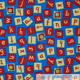 Timeless Treasures BonEful FABRIC FQ Cotton Quilt VTG Blue Paddington Bear Baby Block Letter School