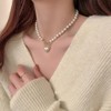 Dainty Faux Pearl Heart Charm Plated Choker Necklace for Women