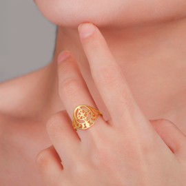 Amaxer Witch Knot Ring for Women Stainless Steel Phase of Moon Wiccan Symbol Ring Witchcraft Amulet Jewelry (gold, 9)