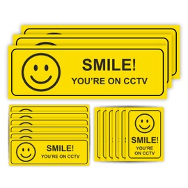 15-Pack Smile You're On CCTV Stickers for Home or Commercial/Security Signs for Walls, Window, Doors/CCTV in Operation Sticker in Various Shapes and Sizes to Use for Friendlier Security Deterrence