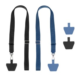 PATIKIL Smart Phone Lanyard, 2Pcs Adjustable Crossbody Cell Phone Neck Strap Lanyard with 4 Patches for Most Smartphones ID Badges Keychain, Black/Dark Blue (55-30cm)