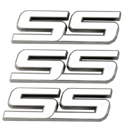3pcs Metal SS Front Door SS Emblem Car Badge Sticker Decals Replacement for Chevy Camaro 06-10 (White)
