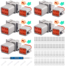 JRready ST6327-8 8 Pin Deutsch Connector Kit DT Series, Gray Waterproof DT Connector 8 Pin(5 Set), Size 16 Stamped Contacts 14-18AWG for Race Car, Truck, Motorcycle, Off-Road Vehicles, Marine
