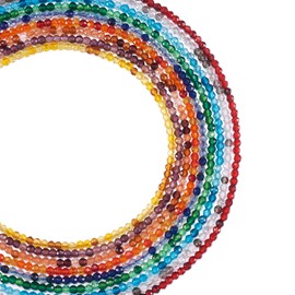 PandaHall 9 Strands 2mm Round Glass Beads Small Pony Beads Faceted Crystal Glass Loose Beads for DIY Crafts Bracelet Jewellery Making