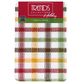 Lintex Farmhouse Cottage Plaid Woven Cotton Tablecloth, Green and Gold Cross Stitch Country Plaid Tablecloth, 70 in Round