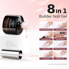 Modelones Builder Gel for Gel Nails, 8 in 1 Builder Gel for Nails with Primer and Dehydrator for Nails, Pink Nude Builder Gel in A Bottle UV Hard Gel for Strengthener Extension Gel Base Nail Extension