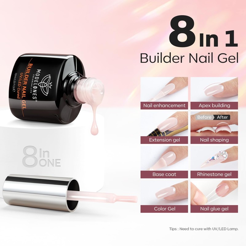 Modelones Builder Gel for Gel Nails, 8 in 1 Builder