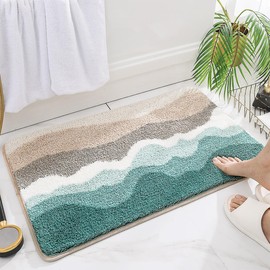 Loismood Bathroom Mat Super Absorbent Fluffy Microfiber Bath Rug Non Slip and Machine Washable Bath Mat for Bathroom, Bedroom and Living Room (Cyan, 24"x16")