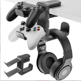 UgyDuky 3-in-1 PC Gaming Headset & Controller Holder with Rotating Arm Clamp and Cable Clip Organizer Under Desk Clamp Headphone Hook Controller Holder PC Gaming Accessory Controller Headset Stand