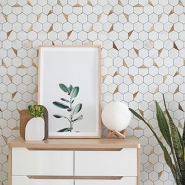 OYASIMI 10-Sheet Hexagon Peel and Stick Backsplash Tile,12x12 inches Carla White Mixed Metal 3D PVC Wall Tiles Stick on Backsplash for Kitchen and Bathroom