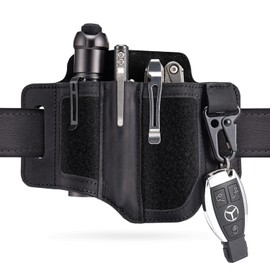 VIPERADE PL3 EDC Leather Sheath for Belt,Multitool Sheath with Velcro Area,EDC Pocket Organizer for Men,Flashlight Holster with Pen Holder,Multitool Holster Belt Organiser with Key Holder(A-Black)