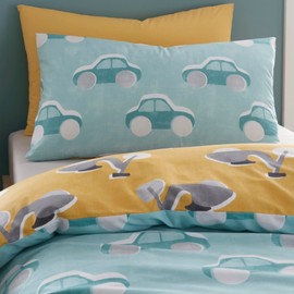 Bedlam - Yellow/Blue Cars Duvet Cover Sets - Single Bedding Size (200 x 140cm) - Kids Cars Bedding - Reversible Design - Cool Cars Collection