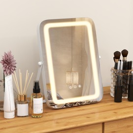 Tangkula 16" Makeup Vanity Mirror with Lights, 3 Color Dimmable LED Lighted Mirror with Touch Screen, 360° Rotation and Memory Function (Black, 16“ x 12”)