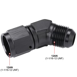 Podavelle 12AN Female to 12AN Male Flare 45 Degree Elbow Swivel Fitting Adapter Coupler Aluminum Black