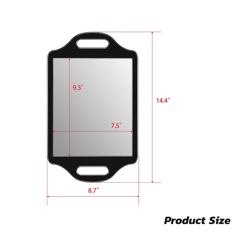 スノーフレーク ハンドル付き大型ハンドミラー - ヘアスタイリスト用サロンミラー - 長方形バーバーハンドヘルドミラー(ブラック)