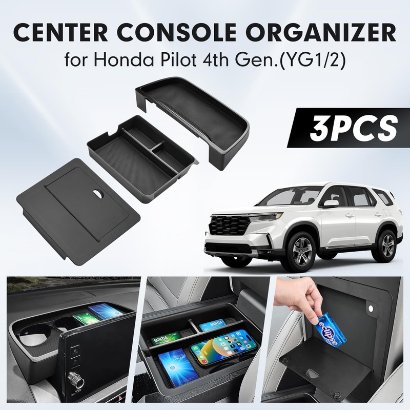 Autorder 3PCS Center Console Organizer for 2023-2026 Honda Pilot Accessories