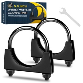XIEKRAB 2Pcs Heavy-Duty 5.0 Inch Exhaust Clamps—Rust Proof Black Finish, Saddle-Style U-Bolt Clamps for Secure Pipe Connections