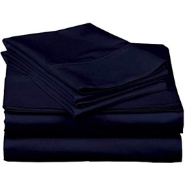 Olympic Queen Cotton Bed Sheets Set-400 Thread Count Cotton Sheets-4 Piece Sheet Set Fits Mattress Upto 12 Inch Deep Pocket Fitted Sheet-66 x 80 Size Sheets-Navy Blue Solid Olympic Queen Size Sheets