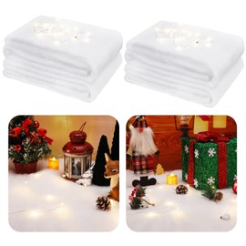 Christmas Fake Snow Blankets 2.3 x 6.6 Ft Snow Blanket Roll Fake Snow Decoration Fake Snow for Crafts Fake Snow for Crafts Artificial Snow Carpet, 3.3 Ft Fairy Lights for Party (Low Density, 2 Pcs)