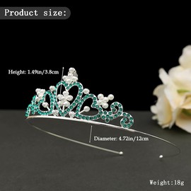 Yheahin Sparkling Crystal Pearl Tiara and Crown Elegant Rhinestone Heart Shape Princess Crown Wedding Birthday Party Headpiece Costume Hair Accessories for Girls (Pearl - Green)