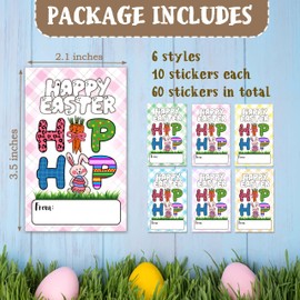 HandEasy Easter Gift Tag Stickers, 60 pcs Decorative Present Decals, Cue Bunny Self-Adhesive Label for Spring Easter Day Decorations Favors Supplies -A03